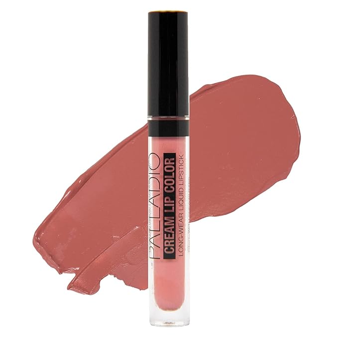 Palladio Long-Wear Cream Lip Color Liquid Lipstick, transfer proof high intensity color pigment, smooth lightweight formula, cream color matte finish, all day wear (Nude)