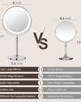 Lighted Makeup Mirror, Rechargeable Height Adjustable Double Sided, 1x/10x Magnifying with 3 Color, Brightness Adjustable, 360° Rotation Vanity, Gift for Women