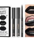 3Pcs Black Matte Liquid Lipstick,Lip Liner,Lip Gloss Trio Lip Set Waterproof Long-Lasting Moisturizing Velvety Lip Stain One Step Lips Makeup Kits Goth Makeup