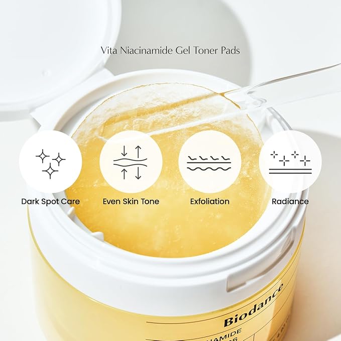 Biodance Vita Niacinamide Gel Toner Pads, Spot Correcting, Gentle Exfoliating, Evening Skin Tone, Brightening, Hydrating | 4.93 fl.oz.(140g), 60Pads