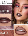 evpct Dark Brown Metallic Glitter Lip Liner and Lipstick Combo Lip Gloss Stain Set Makeup for Women Long Lasting Waterproof 24, Chocolate Metallic Shimmer Frosted Iridescent Shiny Liquid Lipstick 11