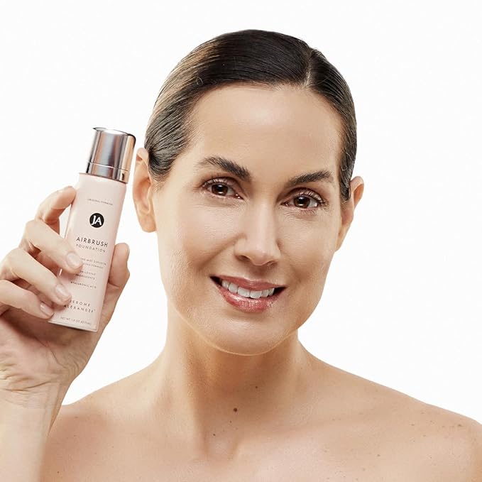 Jerome Alexander MagicMinerals AirBrush Foundation – 2 Piece Set with Airbrush Foundation and Kabuki Brush - Spray Makeup with Anti-aging Ingredients for Smooth Radiant Skin - Warm Beige