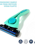 Preserve POPi Shave 5 Razor System Made with Recycled Ocean Plastic and 5-blade cartridge, Neptune Green