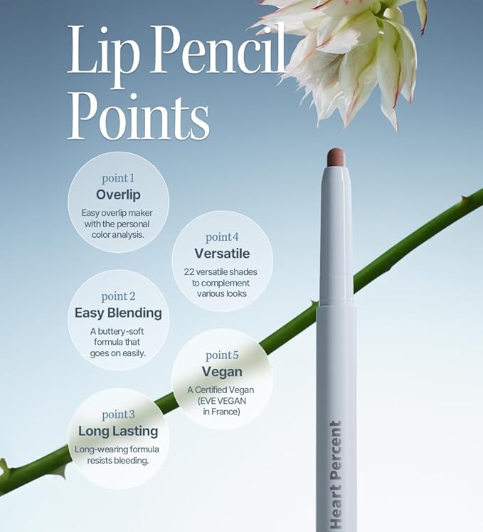 Heart Percent Dote On Mood Lip Liner Pencil, Long-Lasting Creamy Lip Crayon Smooth Lipliner Retractable Lipstick Overlip Line Color 0.8g, #19. Dusty Pink