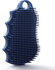 Silicone Body Scrubber Silver-Infused Dual-Sided 3-in-1 for Shower, Body Cleaning+Massage+Exfoliator Body Brush Buffer for Men and Women, Silicone Loofah, Non-Slip Handle (Blue)