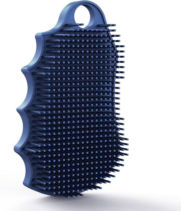 Silicone Body Scrubber Silver-Infused Dual-Sided 3-in-1 for Shower, Body Cleaning+Massage+Exfoliator Body Brush Buffer for Men and Women, Silicone Loofah, Non-Slip Handle (Blue)