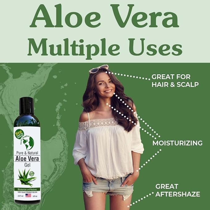 Earth's Daughter Organic Aloe Vera Gel from Fresh Cut 100% Pure Organic Aloe leaves – Fast Absorbing for Face, Skin, Hair & Body – Vegan, Unscented, Natural - 8 Oz USA Made