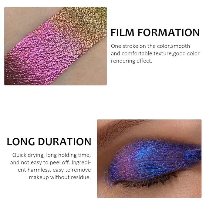 Duochrome MultiChrome Chameleon Liquid Metallic Eyeshadow 2 pcs set, High-Impact Multi-Dimensional Finish,Purple Pink Silky Smooth and High Pigment Holographic Glitter Eyeshadow Makeup (Set01)