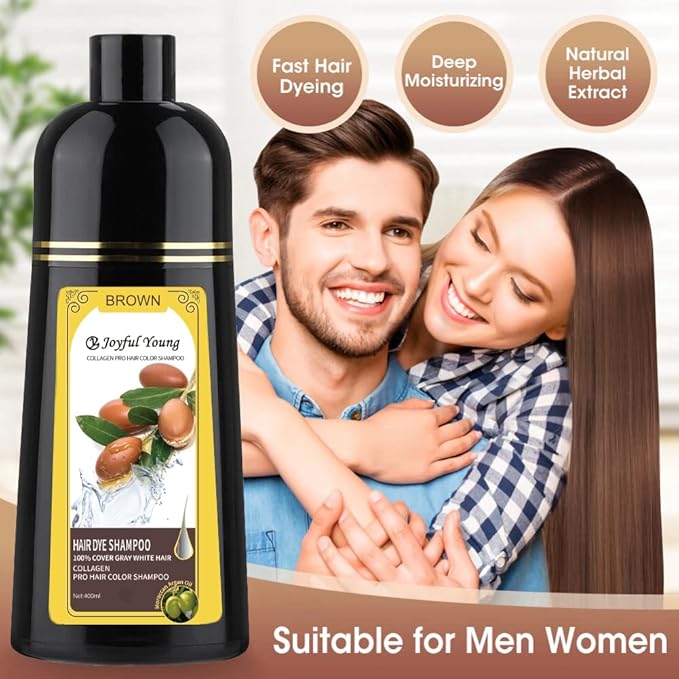 Natural Hair Dye Shampoo - Hair Color for Gray Hair Coverage - Medium Brown Hair Dye Hair Coloring Shampoo for Women, Color Shampoo Beard Dye for Men, Colors Hair Vegan Ammonia Free BROWN