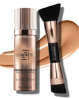LUMINESS Silk Airbrush Spray Foundation 2-PC Kit - Foundation & Dual-Sided Angled Makeup Brush - Buildable Coverage, Anti-Aging Formula, Humidity Resistant, Hydrates & Moisturizes, Light Warm