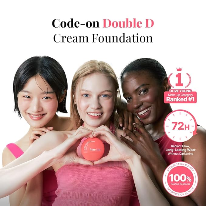 Hanskin Code on Double D Cream Foundation, Full Coverage Korean Liquid Skin Tint Foundation, Semi-Matte Finish, Lightweight Pore-Perfecting Base, 1.18 Fl Oz (23N NATURAL BEIGE)