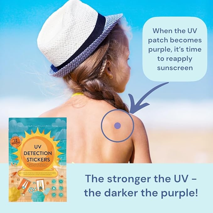 UV Stickers for Sunscreen - 36 PCS UV Detection Stickers, Kid Friendly Sun Protection Reminder, Sunscreen Patches, Summer and Beach Vacation Essentials (36)