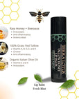 Organic Tallow Lip Balm (5 Pack) - Hydrating With Organic Italian Olive Oil, Pure Grass Fed Tallow, and Beeswax - Long Lasting Lip Therapy (5 Pack, Fresh Mint)