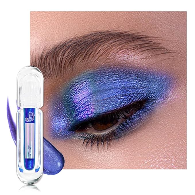 AMY'S DIARY Duochrome MultiChrome Chameleon Liquid Metallic Eyeshadow, High-Impact Multi-Dimensional Finish,Blue Purple Silky Smooth and High Pigment Holographic Glitter Eyeshadow Makeup (06#)