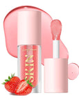 2Pack Big Brush Head Hydrating Lip Glow Oil Plumping Lip Tint, Hydrating Lip Gloss Tinted Lip Balm Transparent Lip Care, Long Lasting Nourishing Non-sticky Fresh Texture (Strawberry + Cherry)