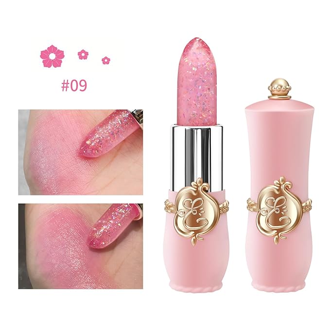 6 Pcs/Set Flower Jelly Lipstick Set Temperature Change Moisturizer Long Lasting Nutritious Shimmer Lip Balm Magic Color Change Lip Gloss (Color Changing Lipstick Set B)