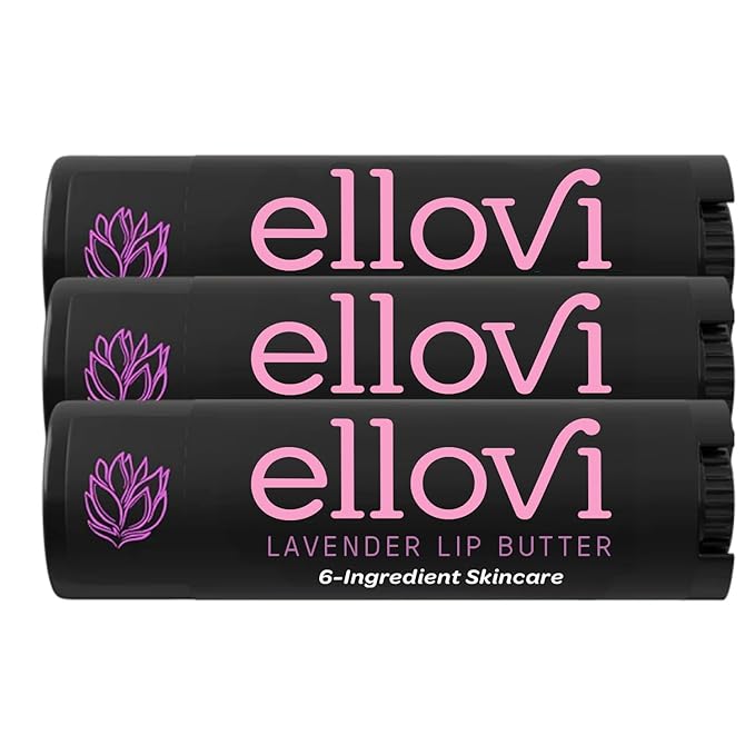 Ellovi Natural Lip Butter Lip Balm - Lavender - Pure Enough to Eat - Made With Just 6 Vegan Ingredients - 100% Natural & Organic Moisturizing Lip Care for All Day Hydration (3-Pack)