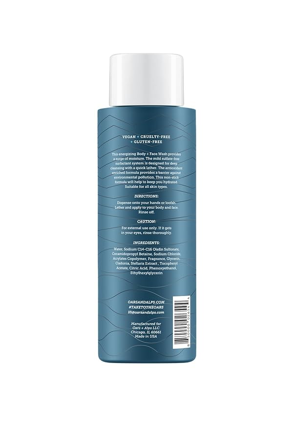 Oars + Alps Men's Moisturizing Body and Face Wash, Skin Care Infused with Vitamin E and Antioxidants, Sulfate Free, Fresh Ocean Splash, 1 Pack