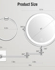 10x Large Wall Mounted Makeup Mirrror, Height Adjustable Lighted Mirror, 8" Double Sided Mirror, 1X/10X Magnifying Bathroom Mirror, 360° Rotation Adjustable, Detachable Ring, 3 Color Lights