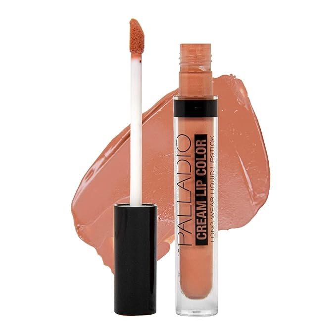 Palladio Long-Wear Cream Lip Color Liquid Lipstick, transfer proof high intensity color pigment, smooth lightweight formula, cream color matte finish, all day wear (Bare)