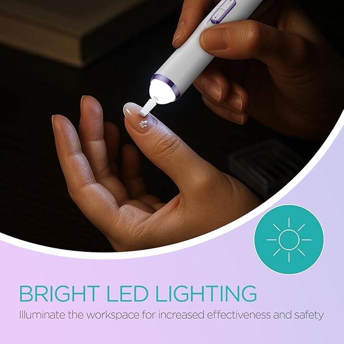 Electric Nail Drill, Cordless Nail File Machine Kit 2 Directions & Speeds for Acrylic, Gel Nails, Rechargeable with LED & 6 Nail Drill Bits for Professional Manicure and Pedicure, Purple ND310