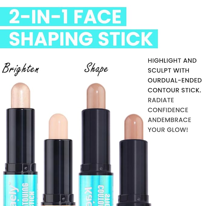 Kaely 2Pcs Cream Bronzer Highlighter Stick,Face Shaping Contouring Shades Makeup,01+15
