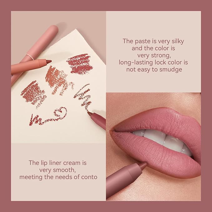 KISSIO Lip Liner,Creamy Lip Pencil,Long Lasting Lip Liner with Sharpener,Matte Finish,Smooth and Soft,Non Dry,Easy to Use,Cruelty free,0.02 oz,06 Fall into