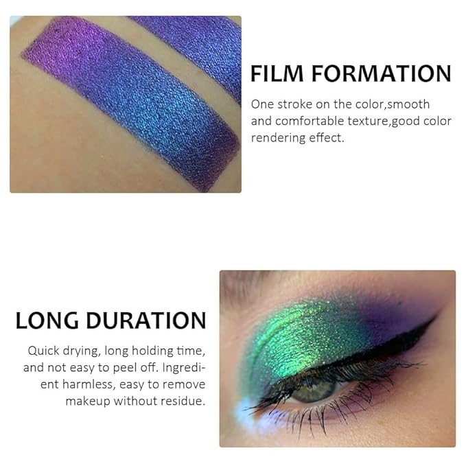 Duochrome MultiChrome Chameleon Liquid Metallic Eyeshadow 2 Pcs Set, Green Purple Blue High-Impact Multi-Dimensional Finish, Silky Smooth and High Pigment Holographic Glitter Eyeshadow Makeup (Set02)