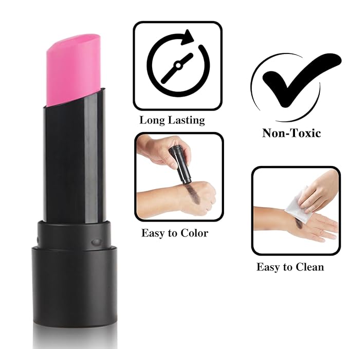 MEICOLY 3Pcs Pink Face Body Paint Stick for Halloween SFX Cosplay Makeup,Pink Accessories for Spirit Week,Eye Black Stick,Sweat Proof Waterproof Eye Black Baseball Softball Football Lacrosse