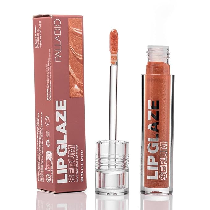 Palladio Lip Glaze Serum, Hydrating Lip Gloss with Peptides & Hyaluronic Acid for Plump, Smooth, and Nourished Lips – Vegan, High-Shine, Non-Sticky Finish (Bellini Fizz)