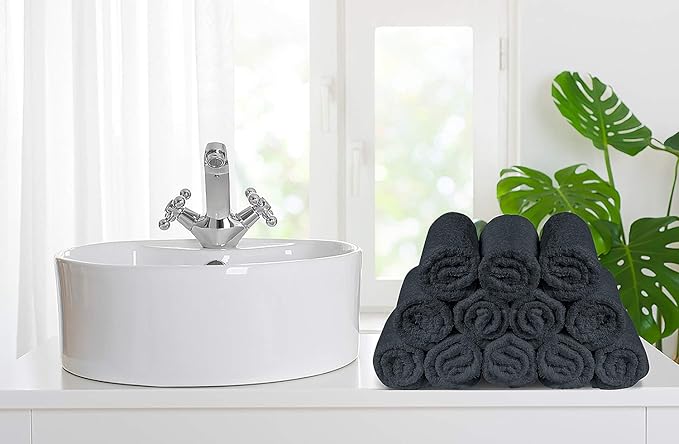 Softolle 100% Cotton Washcloths 24 Pack (12x12 Inches) Soft, Highly Absorbent Washcloth, Face Towels, Wash Cloths for Face, Ring Spun, Bulk Pack (Grey)