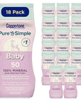 Coppertone Pure and Simple Baby Sunscreen Lotion SPF 50, Zinc Oxide Mineral Sunscreen for Babies, Hypoallergenic and Tear Free, 6 Fl Oz Bottle, Pack of 18