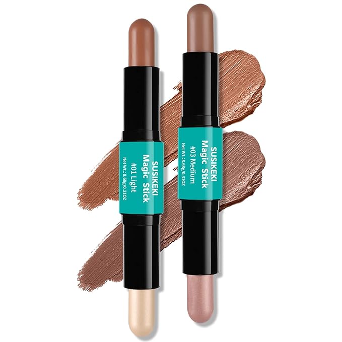 Contour Stick, 2Pcs Dual-Ended Highlighter Makeup Pen & + 03#)