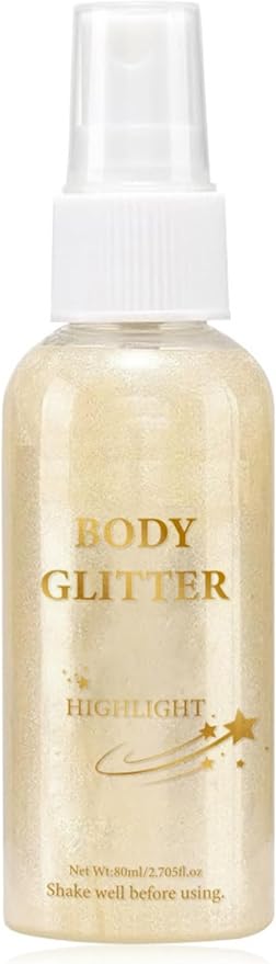 MAEPEOR Body Glitter Spray 4 Colors Quick-Drying and Non-Sticky Body Glitter Spray Moisturizing Bronze Body Shimmer for Face Hair Body (80ML, 01 Pearl White)
