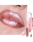Kaely 2-in-1 Rose Gold Metallic Lipstick and Lip Liner, Shimmer Liquid Metallic Lipsticks for Women, Glitter Lip Gloss Stain Long Lasting Waterproof Smudge Proof 24 Hour, Vegan Makeup, 04