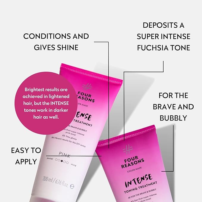 Four Reasons Color Mask INTENSE- Fuchsia – (27 Colors) Intensive Toning Treatment - Color Depositing Conditioner – Semi Permanent Hair Dye for Lightened and Colored Hair– 100% Vegan, 6.76 fl oz
