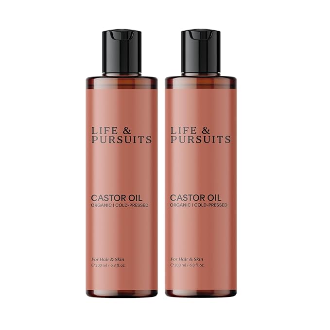 Life & Pursuits Organic Castor Oil 200 ml (Pack of 2), 100% Pure, Cold-pressed, Hexane Free Castor Oil for Skin, Scalp and Hair
