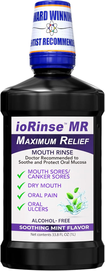 ioRinse Maximum Relief (MR) Mouthwash - Dentist & Oncologist Approved & Recommended for Patients with Oral Mucositis, Mouth Sores, Oral Ulcers, Dry Mouth, Canker Sores and Mouth Irritation. Mint 1L