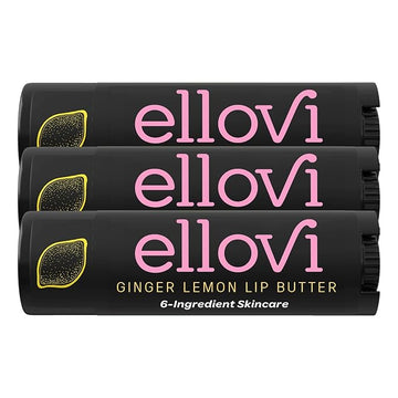 Ellovi Natural Lip Butter Lip Balm - Ginger Lemon - Pure Enough to Eat - Made With Just 6 Vegan Ingredients - 100% Natural & Organic Moisturizing Lip Care for All Day Hydration (3-Pack)