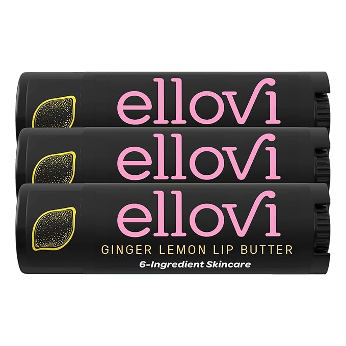Ellovi Natural Lip Butter Lip Balm - Ginger Lemon - Pure Enough to Eat - Made With Just 6 Vegan Ingredients - 100% Natural & Organic Moisturizing Lip Care for All Day Hydration (3-Pack)