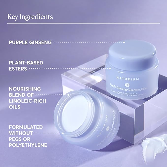Naturium Purple Ginseng Cleansing Balm Plus Plant-Based Esters & Linoleic-Rich Oils, Smoothing Face Wash, 3.0 oz