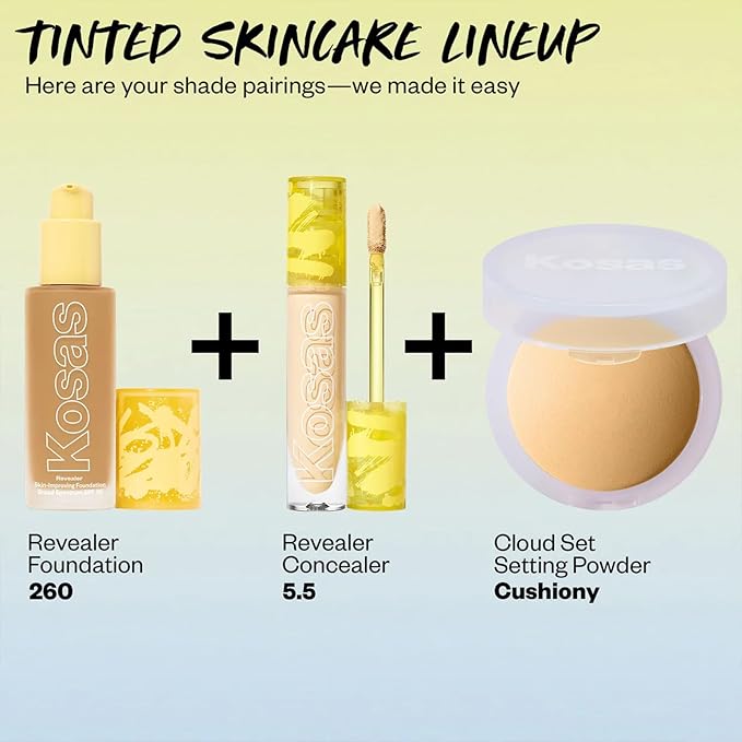 Kosas Revealer Skin-Improving Foundation with SPF 25 Protection - Hydrate, Brighten, Soothe, Plump, Protect Skin - Smoothing Texture, Natural Finish and Clean Formula - Medium Tan Neutral Olive 260