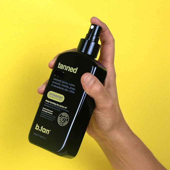 b.tan Best Tanning Oil | Get Tanned Intensifier Dry Spray - Fast, Dark Outdoor Sun Tan From Tan Accelerating Actives, Packed with Moisturizing Oils, No SPF, Austrailian Brand, 8 Fl Oz