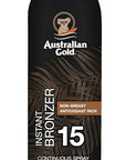Australian Gold Continuous Spray Sunscreen with Instant Bronzer SPF 15, Immediate Glow & Dries Fast, Broad Spectrum, Water Resistant, Non-Greasy, Oxybenzone Free, Cruelty Free, 6 Ounce