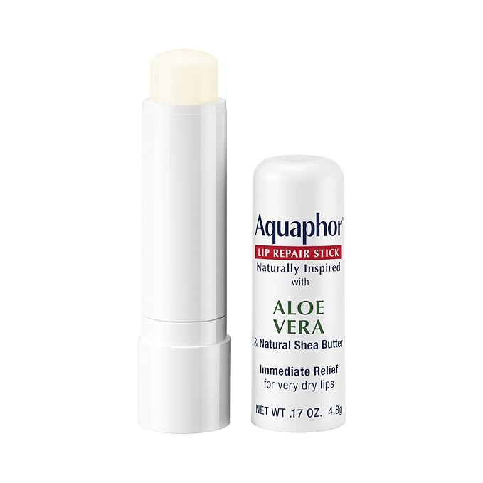 Aquaphor Naturally Inspired Lip Repair Stick with Aloe Vera and Natural Shea Butter, Hydrating Lip Balm Immediately Relieves Dryness, 0.17 Oz Stick (Pack of 2)