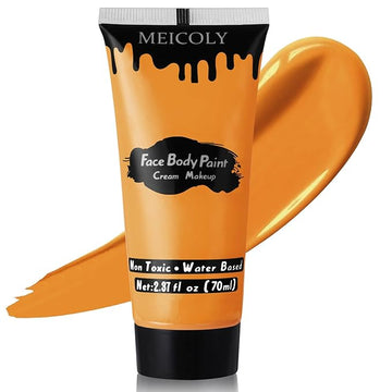 MEICOLY Orange Cream Face Body Paint,2.37Oz Large Tube Water Based Washable Face Paint,Non-Toxic Full Body Paint for Adults and Children, Pumpkin Halloween SFX Special Effects Cosplay Makeup,Orange