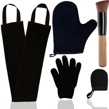 5 Piece Self Tanning Mitt Set with Tan Glove, Back Lotion Applicator, Face Mitt, Exfoliating Glove (Black)
