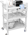 Beauty Trolley Cart with Wheels, Esthetician Cart with Handrail, Bucket and 2 Big Drawer, 3 Tier Heavy Duty Vacuum Therapy Machine Trolley, Load 330lbs, 360° Rotate Silent Wheels