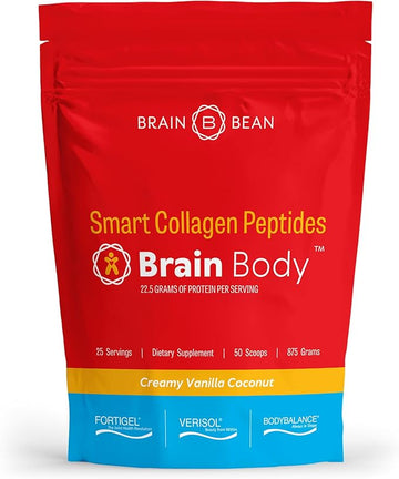 Brain Body Collagen Peptides Powder - Vital Protein & Collagen Supplement for Women & Men - Hydrolyzed Type I & III for Hair, Skin, Nails & Joint Health - 25 Servings - Creamy Vanilla Coconut - 875g