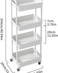 Sywhitta 4-Tier Plastic Rolling Utility Cart with Handle, Multi-Functional Storage Trolley for Office, Living Room, Kitchen, Movable Storage Organizer with Wheels, White